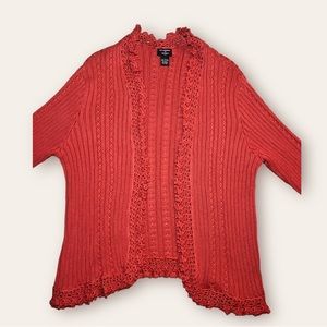 Open Front Cardigan Jacket Wrap Style BoHo Crochet Edge Rust Size 3X Cuffs